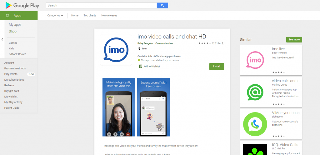 Hit Install to download imo app on Windows PC