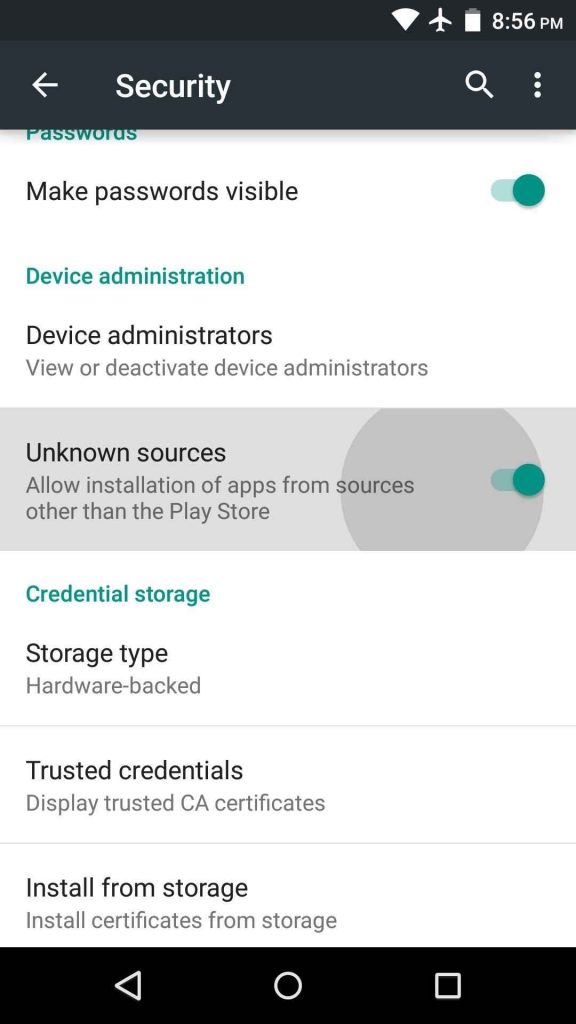 enable Unknown sources to download imo app on Android